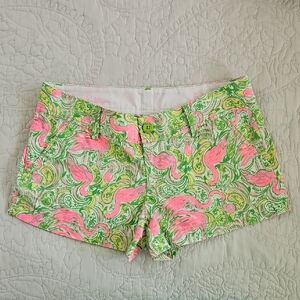 Lilly Pulitzer Walsh Shorts Hot Wing Flamingo Print‎ Resortwear Beach Size 6